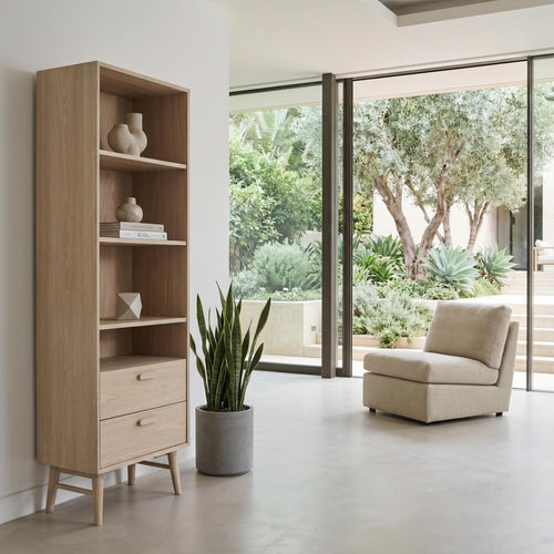 Furnhouse stellingkast Porto - Witte olie - MDF, Eikenfineer - 40x60x187