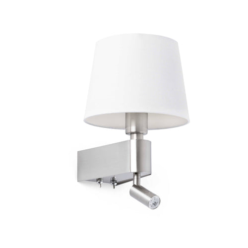 Faro Room - 1 Light Indoor Wandlamp Leeslamp Wit, Satijn Nikkel, E27