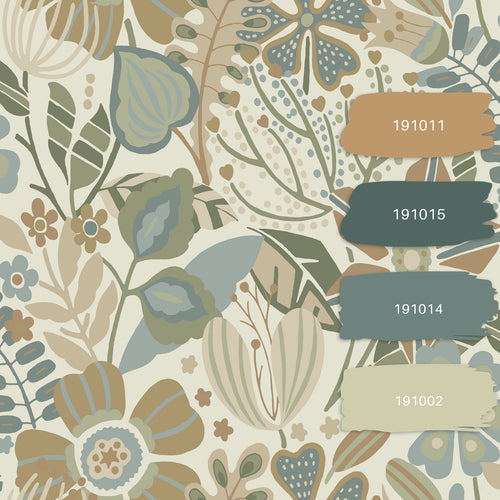 ESTAhome behang bloemmotief beige, blauw en groen - 53 cm x 10.05 m - 139676