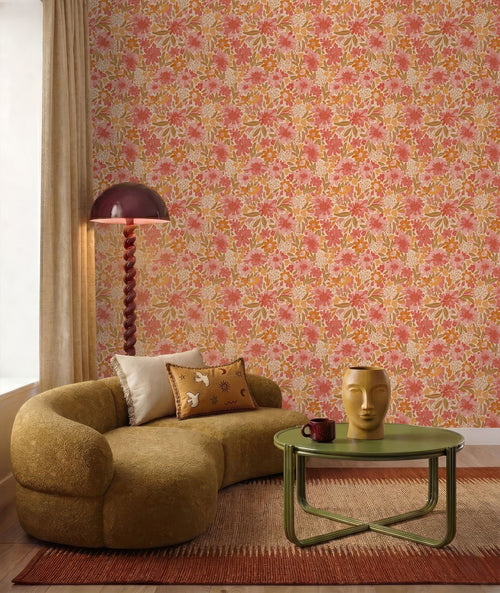 ESTAhome behang bloemen roze en groen - 50 x 900 cm - 132195