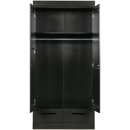 WOOOD kledingkast 2-deurs met lade Connect - Grenen - Zwart - 195x94x53 - vtwonen shop