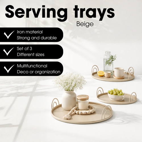 Mica Decorations Dienblad met Handgrepen - Set van 3 - Decoratie Woonkamer - Ook leuk als Kaarsenplateau, Onderzetter of Plantenonderzetter - IJzer -