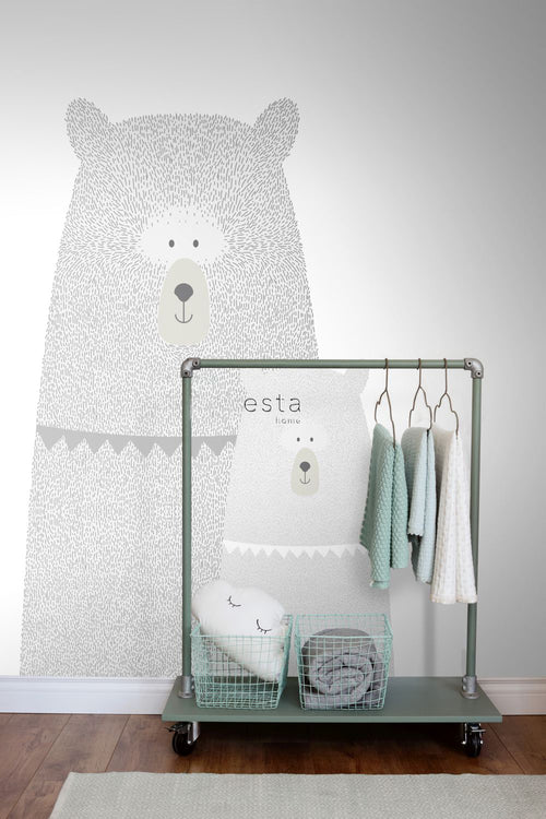 ESTAhome fotobehang beren moeder en kind lichtgrijs - 186 x 279 cm - 158837 - vtwonen shop