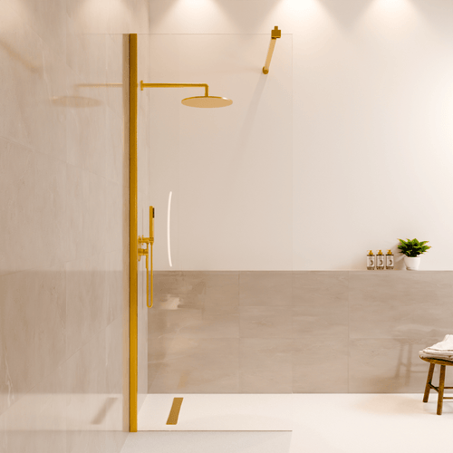 LOMAZOO douchewand Lima - inloopdouche - anti kalk nano coating - helder glas - 8 mm - goud - 60 x 200 cm