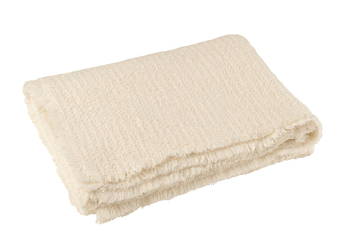 J-Line plaid Gerafelde Randen - katoen/polyester - wit - 180 x 130 cm