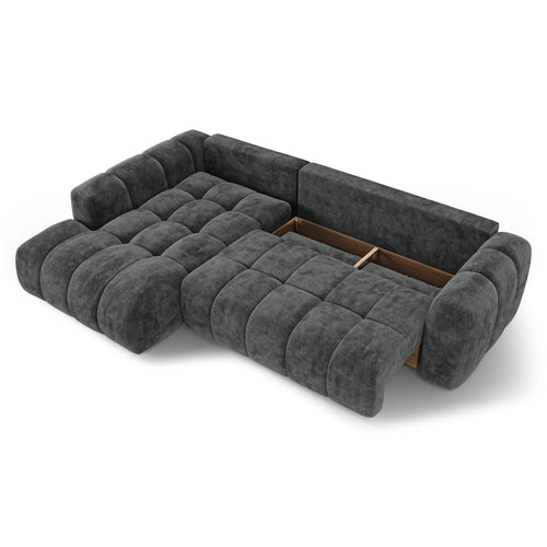 Premium Interiors - Linkshoekbank met slaapfunctie en opbergruimte SKY - gewaafd fluweel leisteengrijs 310cm