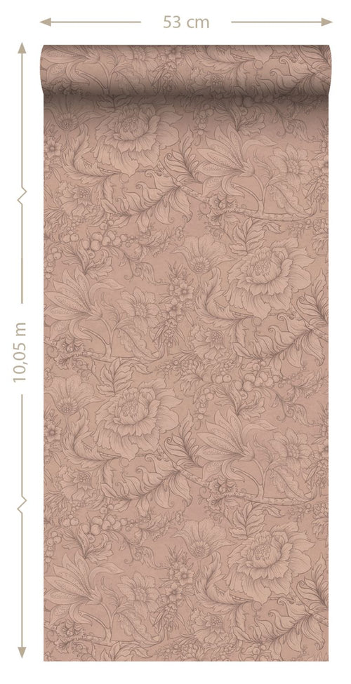 ESTAhome behang bloemmotief terracotta roze - 53 cm x 10.05 m - 139794