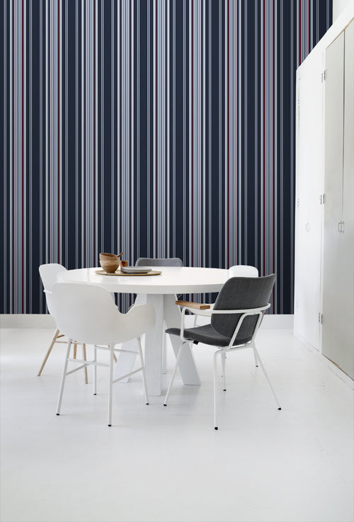 ESTAhome behang strepen marine blauw en rood - 53 cm x 10.05 m - 136419