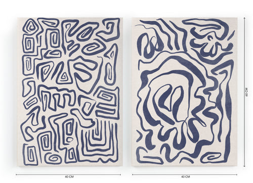 Set 2 Canvas 60x40 Gedrukt Blauwe Strepen - vtwonen shop