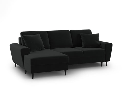 Cosmopolitan Design Uitklapbare hoekbank links met opbergdoos Kyoto 4-zits, flueel zwart - 145x241x88cm