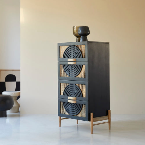 Tikamoon Ladekast van massief zwart mangohout en rotan - Zwart - vtwonen shop