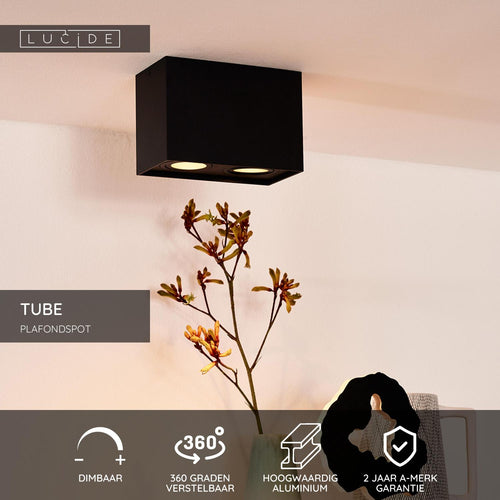 Lucide plafondspot TUBE - 2xGU10 - Zwart