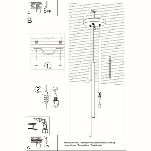 Sollux Lighting Hanglamp PASTELO 3P zwart - 20x20x90cm