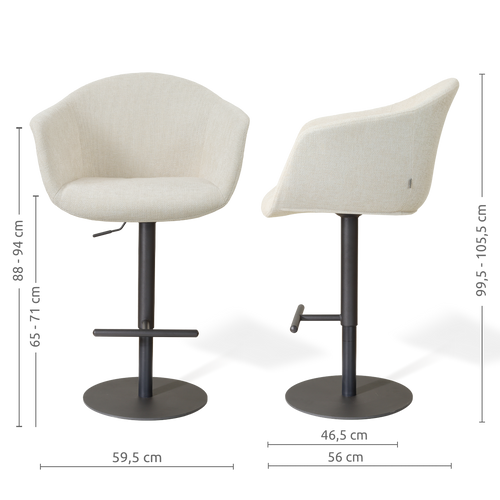 Nolon Niva-Otis tulp barkruk cottonbeige - verstelbaar - zwarte poten