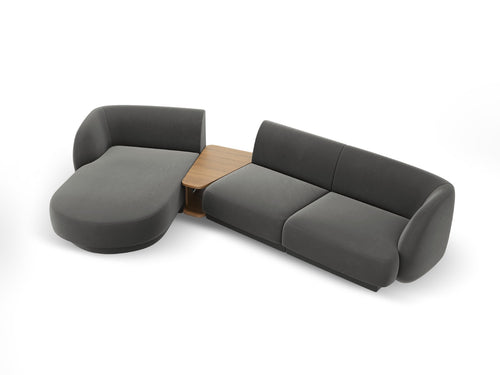 Micadoni linker modulaire bank Miley 3-zits, flueel, lichtgrijs - 178x303x70cm