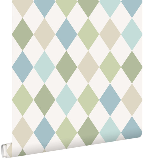ESTAhome behang ruitjes groen en blauw - 50 x 900 cm - 131761