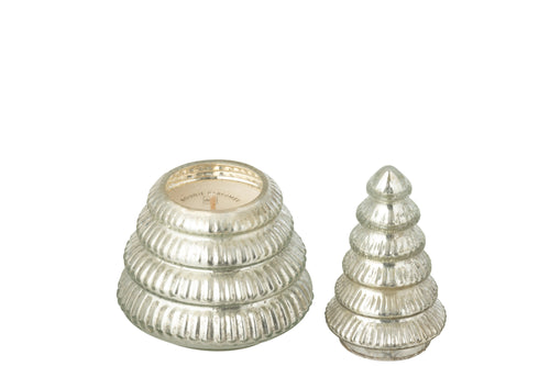 J-Line geurkaars Boom Geribbeld - glas - zilver - small - vtwonen shop