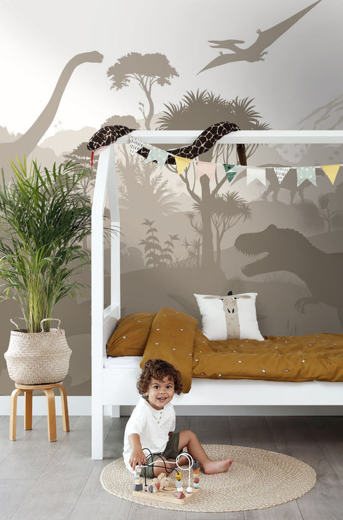 ESTAhome fotobehang dinosaurussen bruin - 300 x 279 cm - 159493