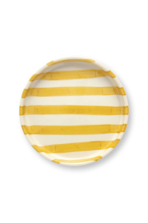 vtwonen - Gebaksbord - Strepen - Geel - Keramiek - 13cm - Set van 4