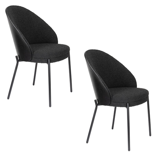 Dutchbone Rodin Eetkamerstoelen Bouclé Zwart - Set van 2 - vtwonen shop