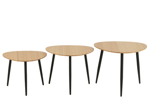 J-Line bijzettafel Palet - bamboe/metaal - naturel/zwart - set van 3 - vtwonen shop