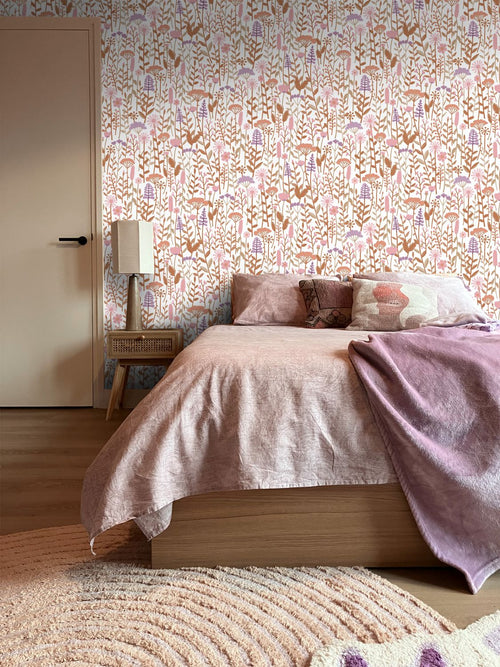 ESTAhome behang veldbloemen terracotta, paars en roze - 50 x 900 cm - 131553