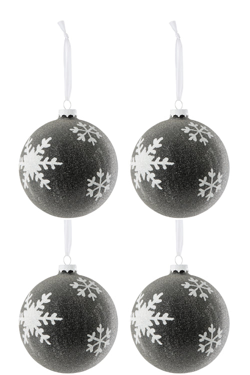 J-Line kerstbal Parels + Sneeuwvlok -glas - grijs/wit - large - doos van 4 - vtwonen shop