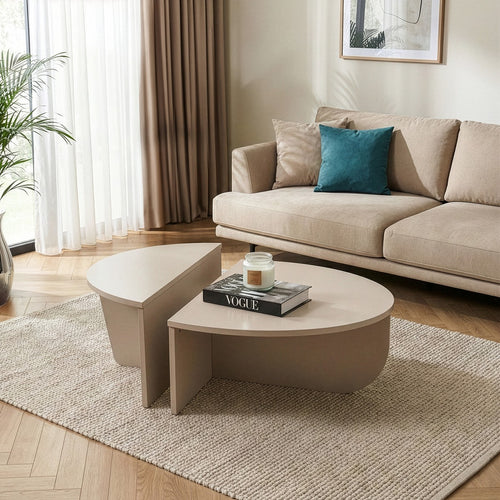 Calicosy - ORION Set van 2 salontafels - Licht hout - 90x90x35 cm