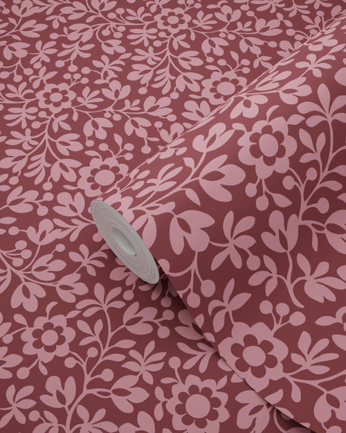 ESTAhome behang bloemetjes aubergine paars - 50 x 900 cm - 131672 - vtwonen shop