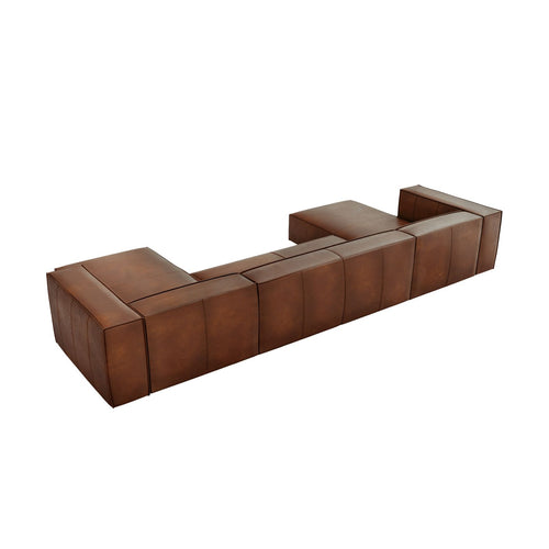 Cosmopolitan Design - Panoramische bank Turin 6-zits, echt leer bruin - 173x375x68cm