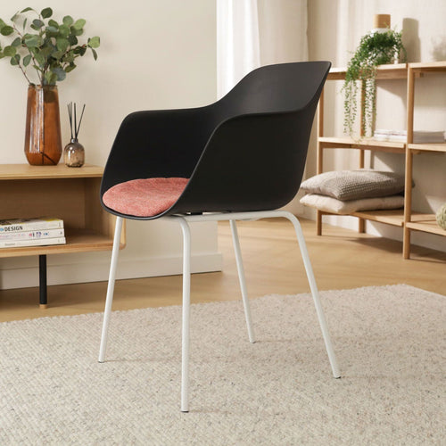 Nolon Nora-Liz Eetkamerstoel Zwart - Terracotta Kussen - Witte Poten - vtwonen shop