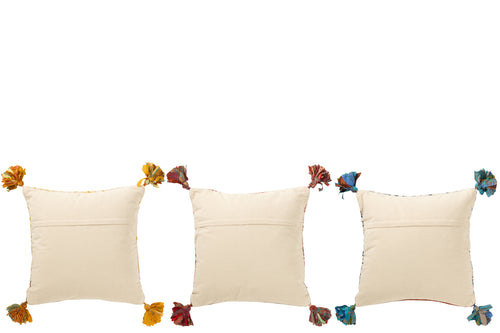 J-Line kussen Vierkant Bloemen - katoen - mix - 3 stuks