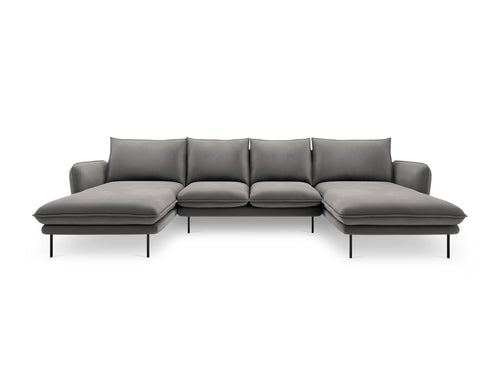 Cosmopolitan Design Panoramische bank Vienna 6-zits, flueel, lichtgrijs - 170x350x95cm