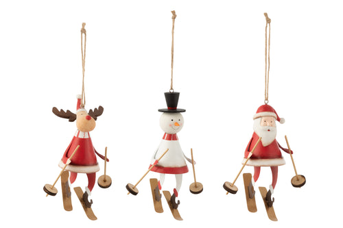 J-Line kerstanger Kerstman/Rendier/Sneeuwman - metaal - wit/rood - 3 stuks - kerstversiering - vtwonen shop