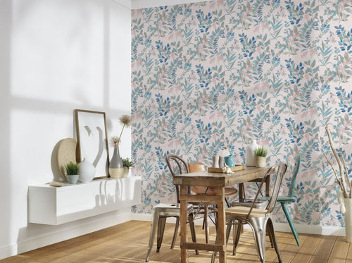 Livingwalls behang bloemmotief beige en blauw - 53 cm x 10.05 m - AS-391712