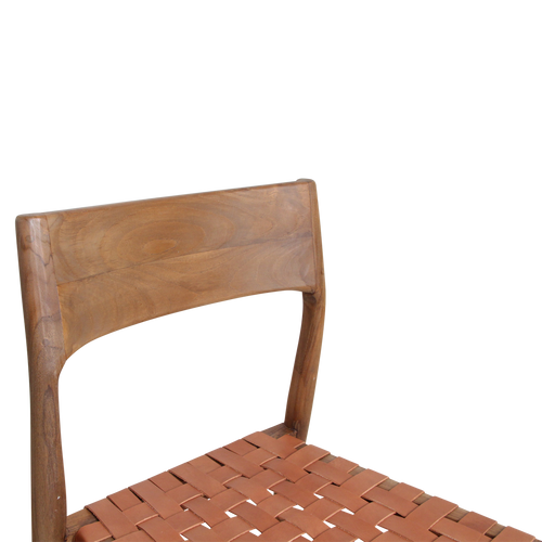 Raw materials eetkamerstoel Freya - bruin - teakhout & leer - 46x49x80 cm