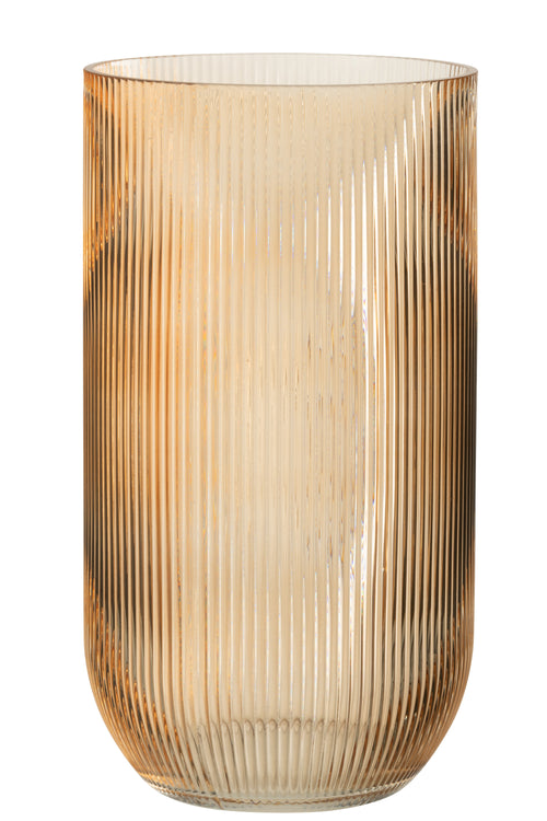 J-Line vaas Gestreept - glas - caramel - large - 30 cm hoog - vtwonen shop