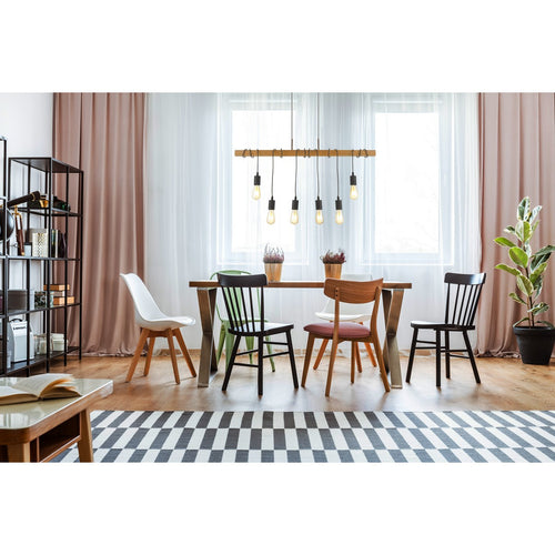 Searchlight Barn 6-lichts plafondhanglamp zwart metaal en hout