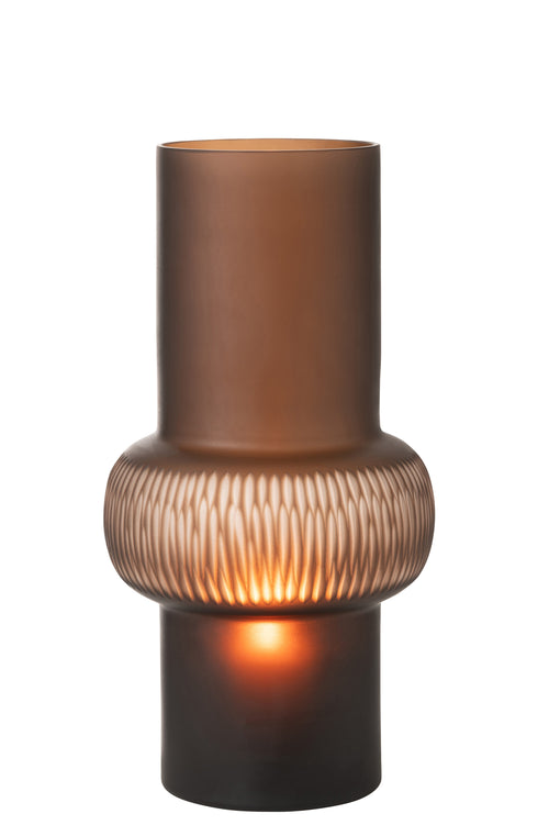 J-Line vaas Streep Bal - glas - bruin - large - 41 cm hoog