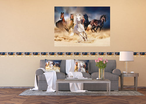 Sanders & Sanders zelfklevende behangrand paarden donkerblauw, bruin en beige - 500 x 14 cm - 600057