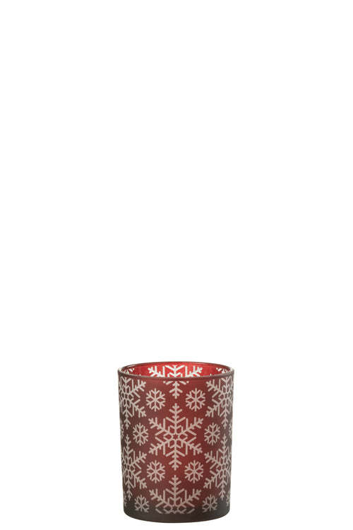 J-Line windlicht Sneeuw - glas - rood - small