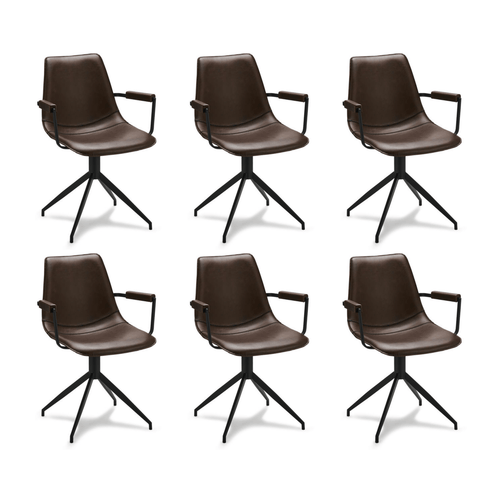 Furnhouse eetkamerstoelen armleuning Isabel - Donkerbruin - Kunstleer - Set van 6