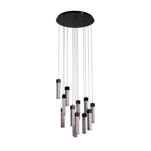 Searchlight Moonbeam 13-lichts plafondhanglamp, zwart metaal en gemarmerd hars