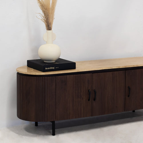 Giga Meubel Tv-Meubel Amber - Mangohout/Metaal/Travertin - Bruin - 160cm - vtwonen shop