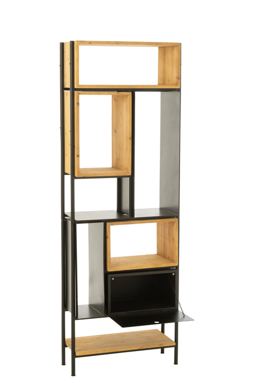 J-Line kast Tina - hout/ijzer - zwart/naturel - small