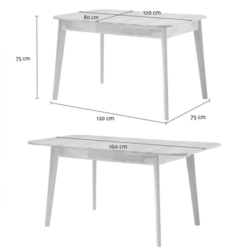 Calicosy - Uitschuifbare Eettafel SOLINE - Rubberwood - 120/160 x80x75 cm