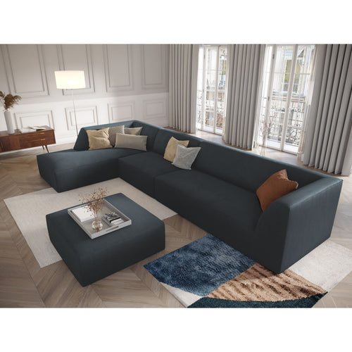 Cosmopolitan Design - Modulaire hoekbank links Siena 5-zits, ribfluwelen blauw - 180x366x69cm