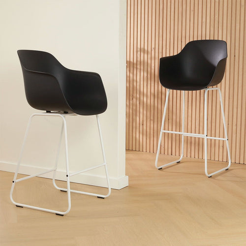 Nolon Nino-Puk Barkruk Zwart - Armleunining - Wit Onderstel - 75 cm - vtwonen shop