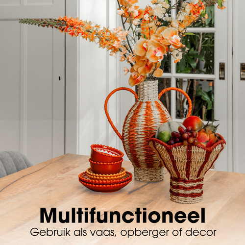 Mica Decorations Opbergmand met Handvatten - Organizer Rotan - Woondecoratie en Opbergen - H20 x Ø28 cm - Bruin, Zwart
