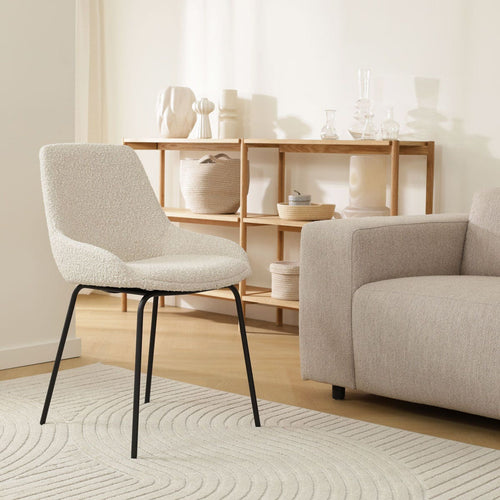 Nolon Nora-Isa Eetkamerstoel Bouclé Beige - Stof - Zwart Onderstel - vtwonen shop